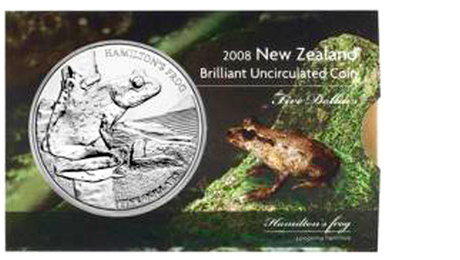 New Zealand 5 Dollars Hamilton Frog 2008