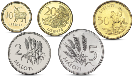 Lesotho 5 Coins Set 10, 20, 50 Lisente 2, 5 Maloti UNC