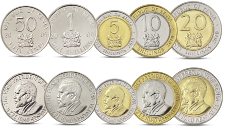 Kenya 5 Coins Set 50 Cents, 1 - 20 Shillings 2005 2010 UNC