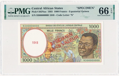 Central African States 1000 Francs 1993 PMG 66