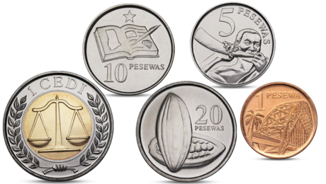Ghana Currency 5 Coins Set 2007 2012 UNC