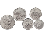 San Sao Tome and Principe 100, 250, 500, 1000, 2000 Dobras 5 Coins Set 1997 UNC
