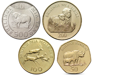 Tanzania 4 Coins Set Animals Lion Rhino Buffalo 2014 2015 UNC